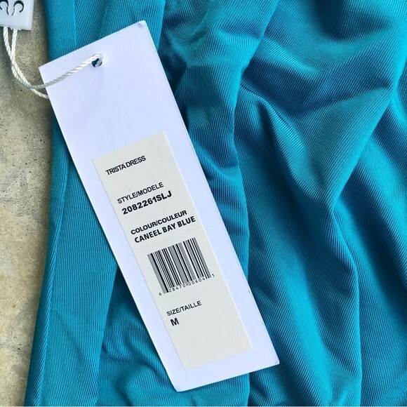 Ronny Kobo Mini Dress Ruched Asymmetrical Trista Turquoise Blue NWT M - Picture 4 of 8